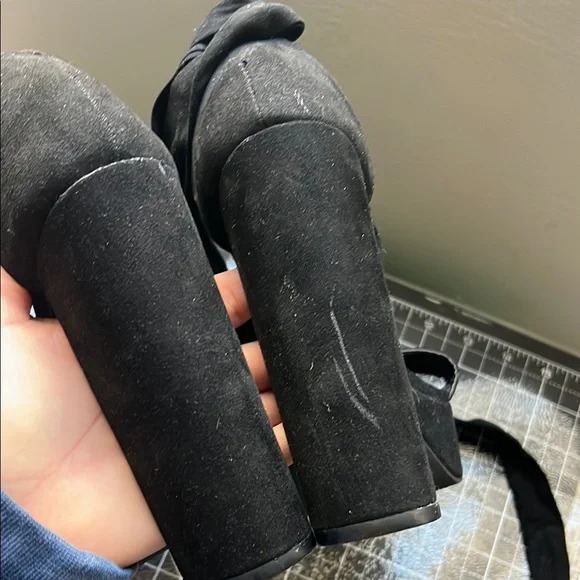 Black Platform Heels with Wrap Straps - Picture 4 of 7